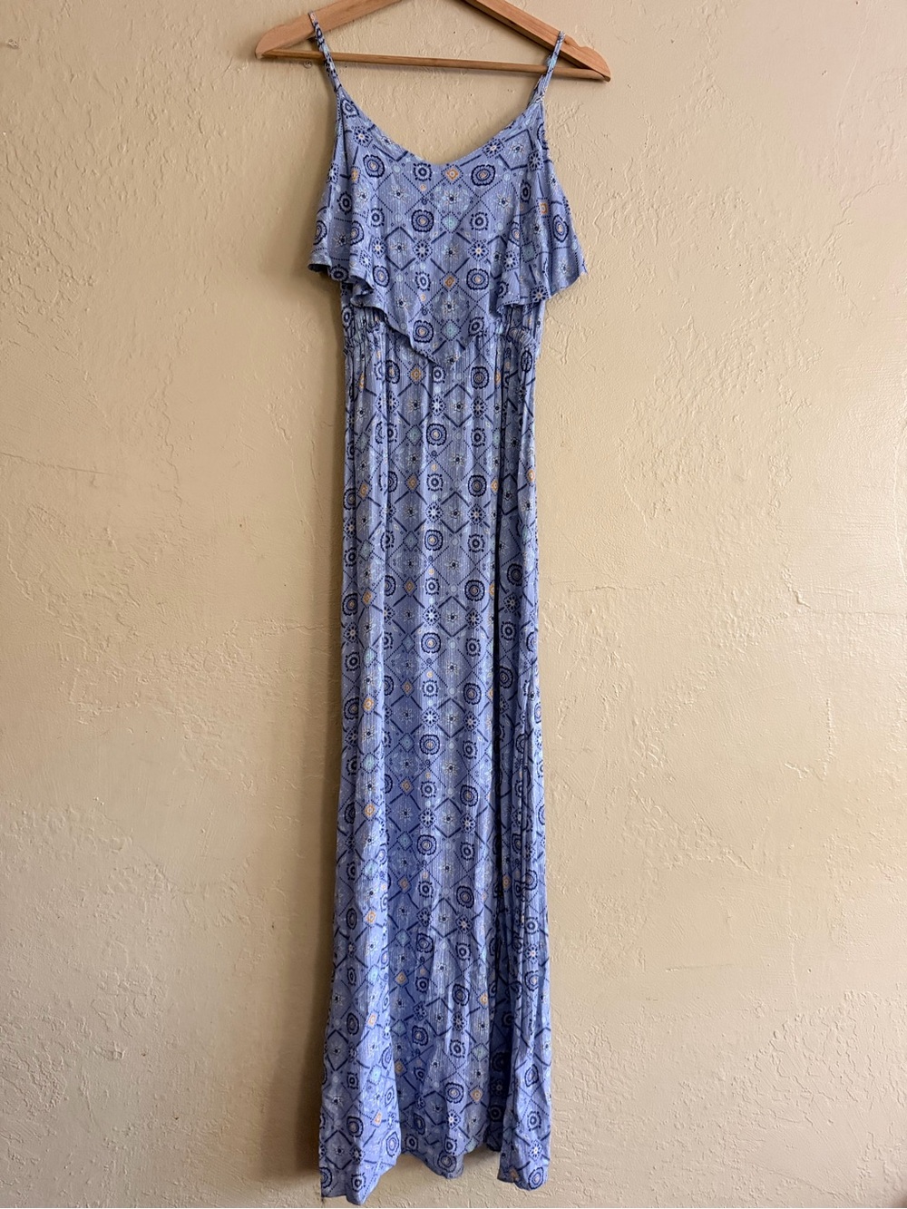 Mudd Light Blue Printed Maxi Dress with Ruffle Bodice